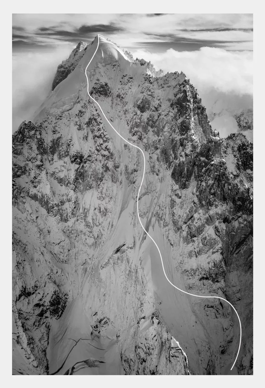 Tirage d'art Aiguille Verte, le Nant Blanc, la trace de descente de Vivian Bruchez